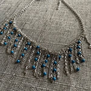 Blue and Silver Fringe Necklace